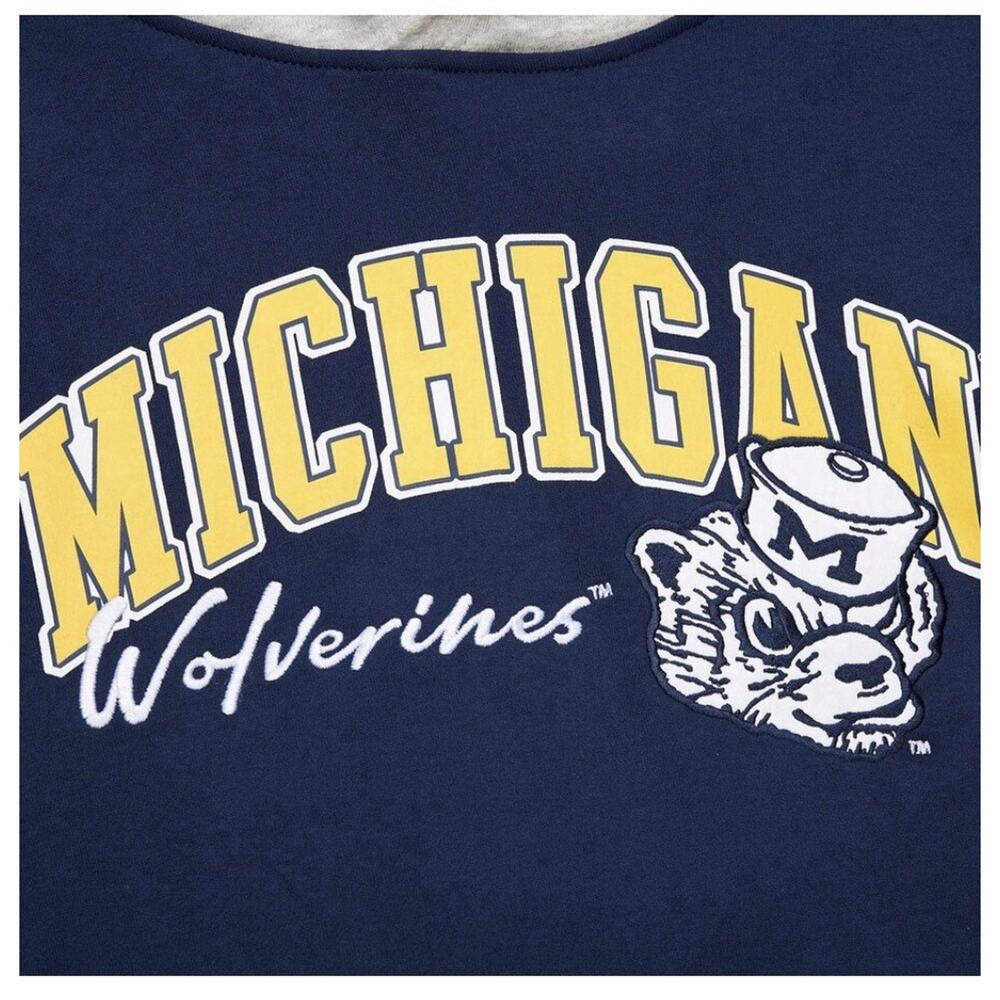 Mitchell & Ness Michigan Wolverines Navy Arched Fleece Pullover Hoodie Size XL - Picture 4 of 16